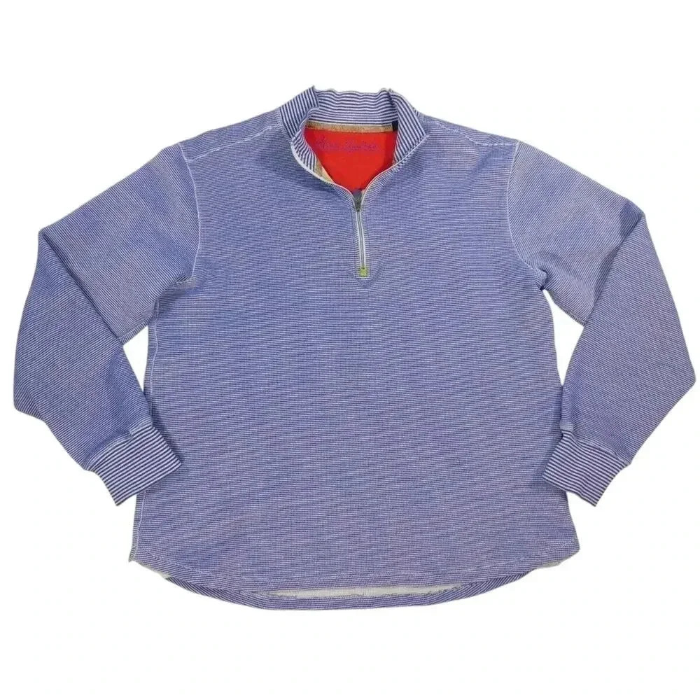 Robert Graham 1/4 Zip Pullover Sweater Men's Large Blue & White Stripe